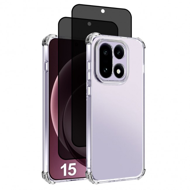 MARGOUN Compatible With OnePlus 15 Case Bumper Soft TPU 6.7 inch Cover with Screen Protector Privacy Glass Airbag Corner Anti-Fall Flexible Phone Case (1 Case+2 Privacy Glass)