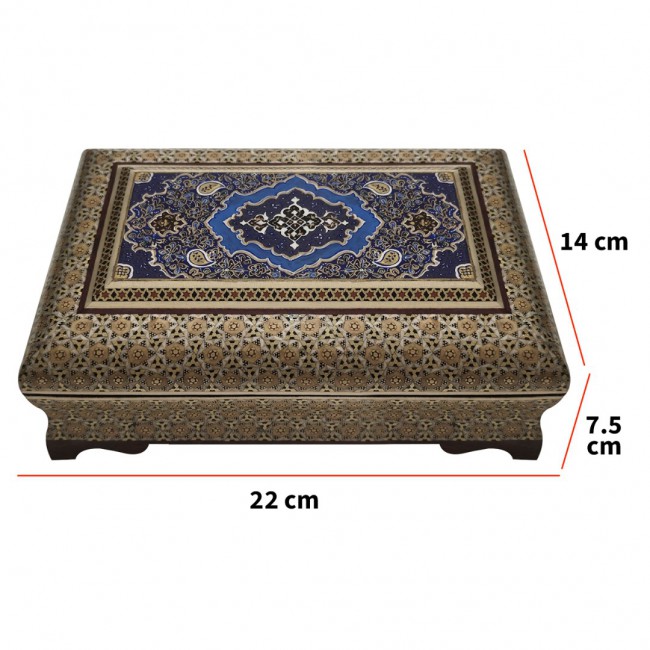 MARGOUN Handmade Khatamkari Inlaid Wooden Jewelry Box, Decorative Keepsake Box, Authentic Middle Eastern Marquetry Art, 22x14x7.5 cm