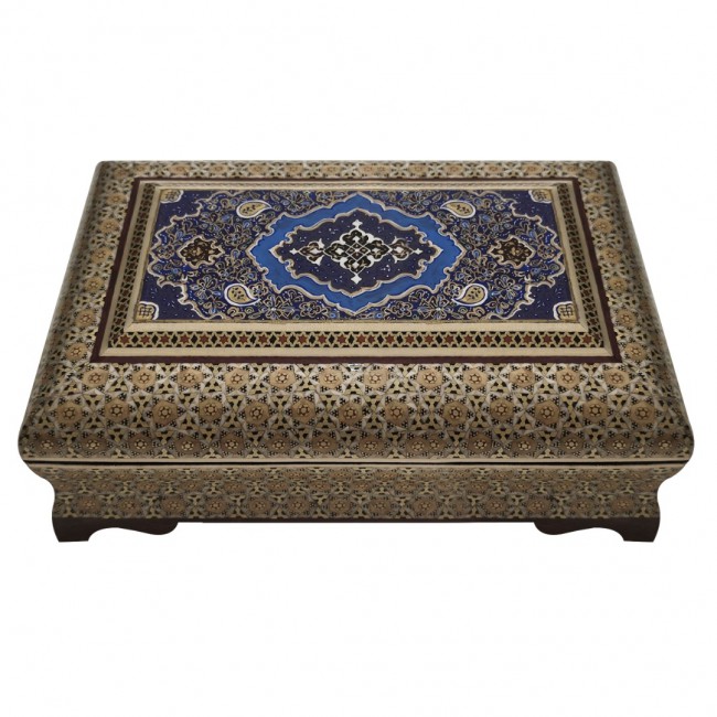 MARGOUN Handmade Khatamkari Inlaid Wooden Jewelry Box, Decorative Keepsake Box, Authentic Middle Eastern Marquetry Art, 22x14x7.5 cm