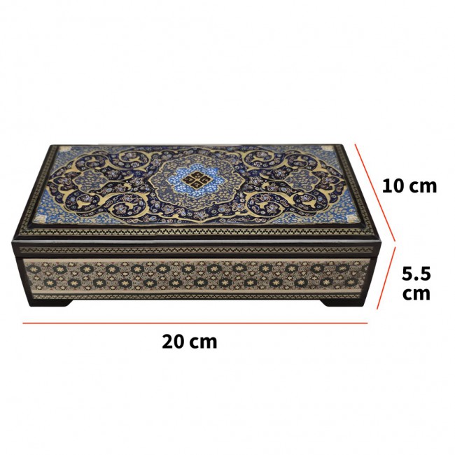 MARGOUN Handmade Khatamkari Inlaid Wooden Jewelry Box, Decorative Keepsake Box, Authentic Middle Eastern Marquetry Art, 20 x10 x 5.5 cm