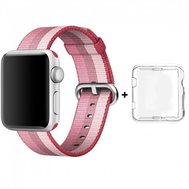 Margoun Fine Woven Nylon Apple Watch Band with Protective TPU Case – 38/40/42/44mm, Green / Blue / Pink / Beige