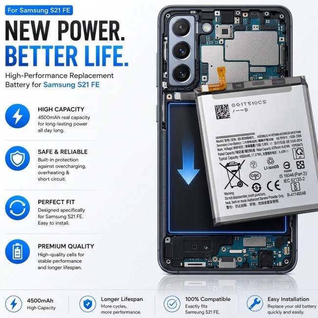 Margoun Replacement Battery for Samsung Galaxy S21 FE, High Capacity Li-ion Internal Battery Cell