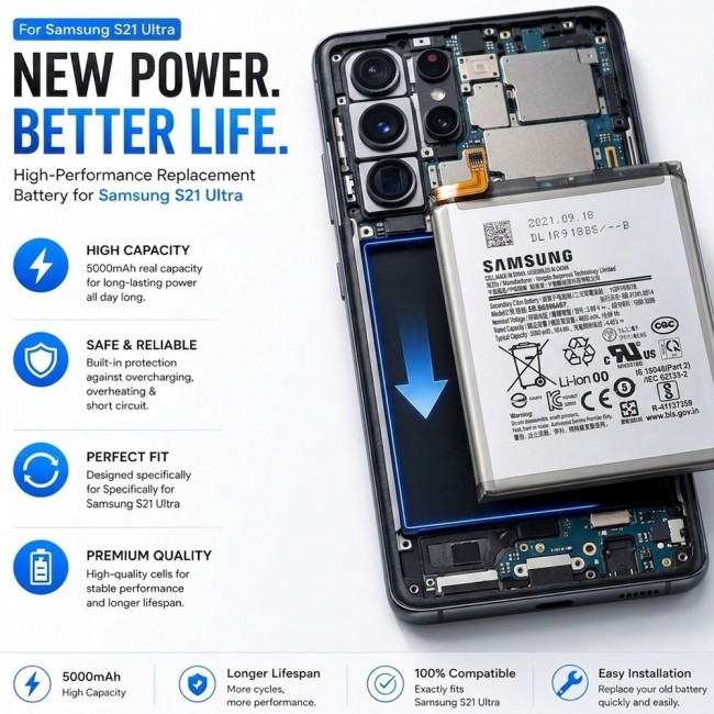 Margoun Replacement Battery for Samsung Galaxy S21 Ultra, High Capacity Li-ion Internal Battery Cell