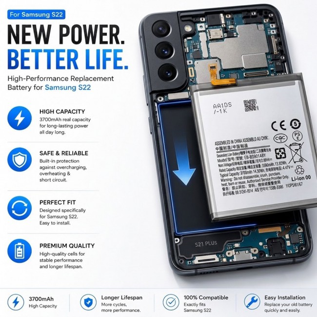 Margoun Replacement Battery for Samsung Galaxy S22 , High Capacity Li-ion Internal Battery Cell