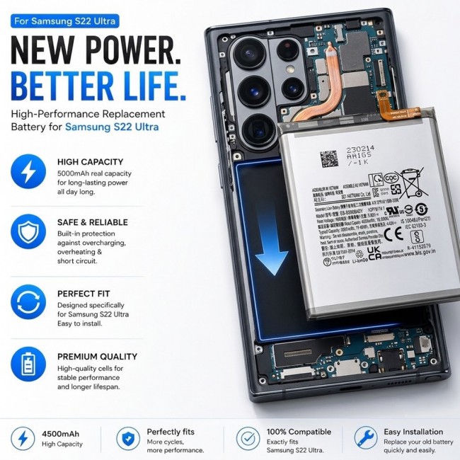 Margoun Replacement Battery for Samsung Galaxy S22 Ultra, High Capacity Li-ion Internal Battery Cell