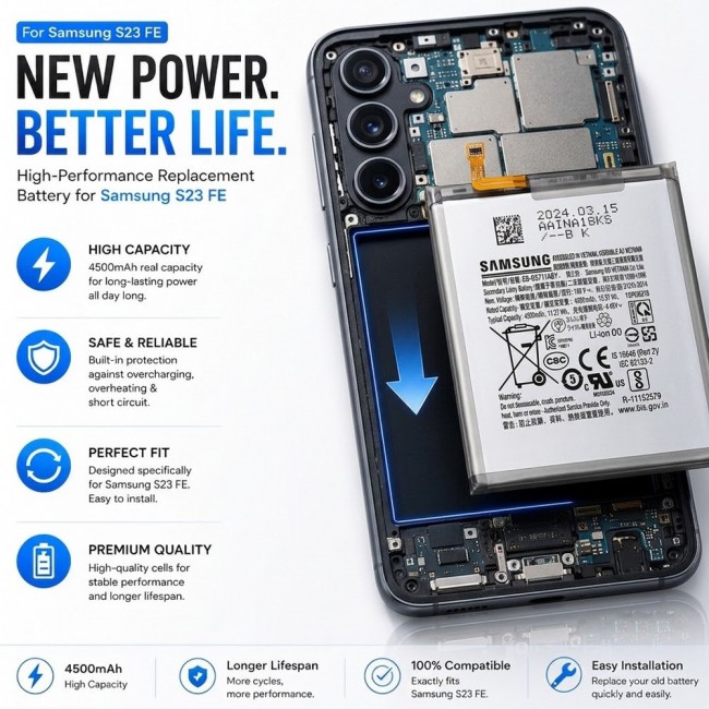 Margoun Replacement Battery for Samsung Galaxy S23 FE, High Capacity Li-ion Internal Battery Cell