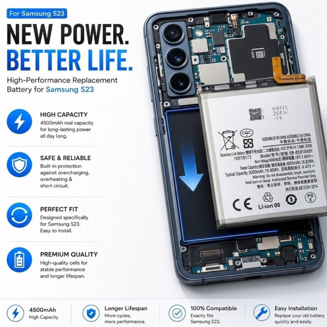 Margoun Replacement Battery for Samsung Galaxy S23 , High Capacity Li-ion Internal Battery Cell
