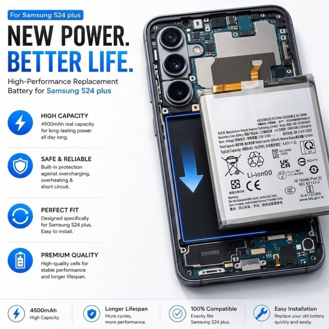 Margoun Replacement Battery for Samsung Galaxy S24 Plus, High Capacity Li-ion Internal Battery Cell