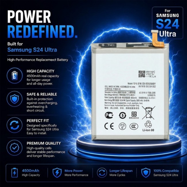 Margoun Replacement Battery for Samsung Galaxy S24 Ultra, High Capacity Li-ion Internal Battery Cell