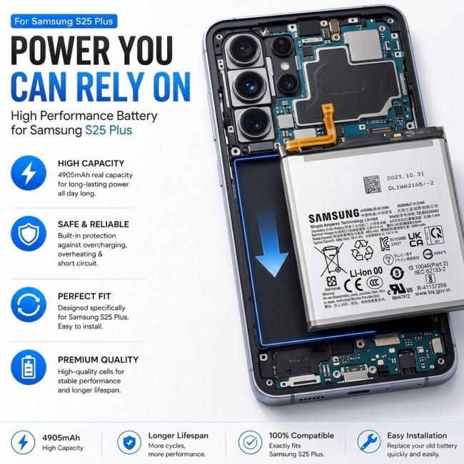Margoun Replacement Battery for Samsung Galaxy S25 Plus, High Capacity Li-ion Internal Battery Cell