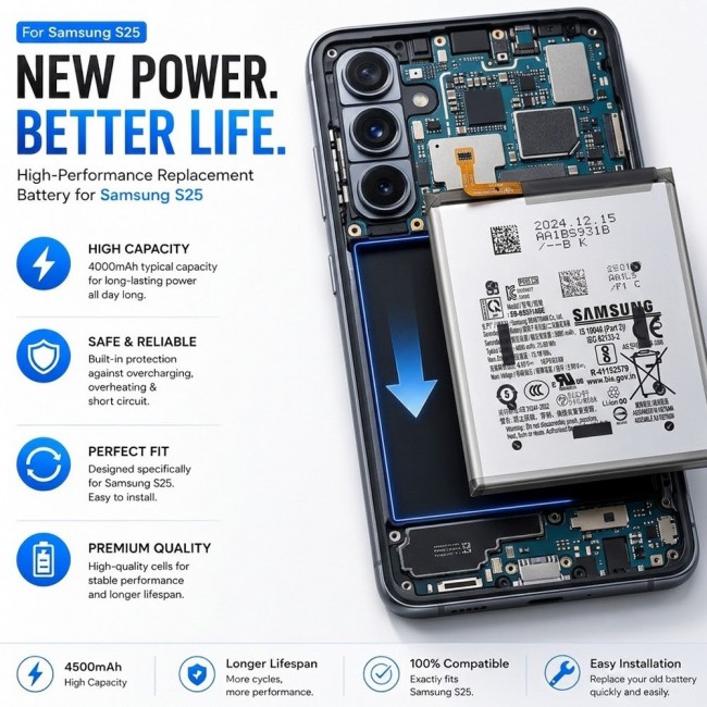 Margoun Replacement Battery for Samsung Galaxy S25 , High Capacity Li-ion Internal Battery Cell