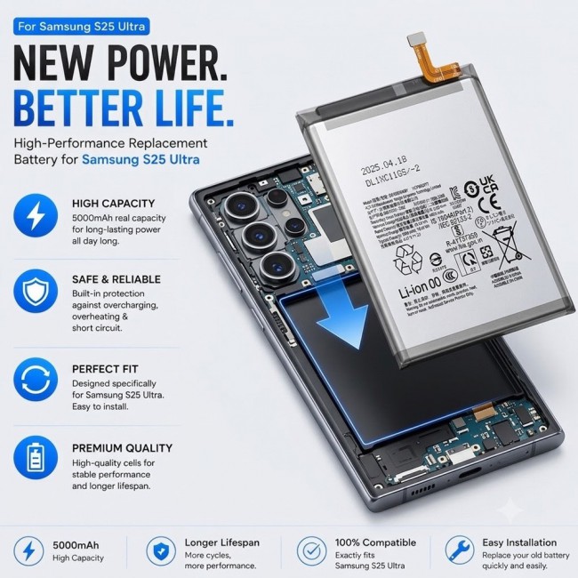 Margoun Replacement Battery for Samsung Galaxy S25 Ultra, High Capacity Li-ion Internal Battery Cell