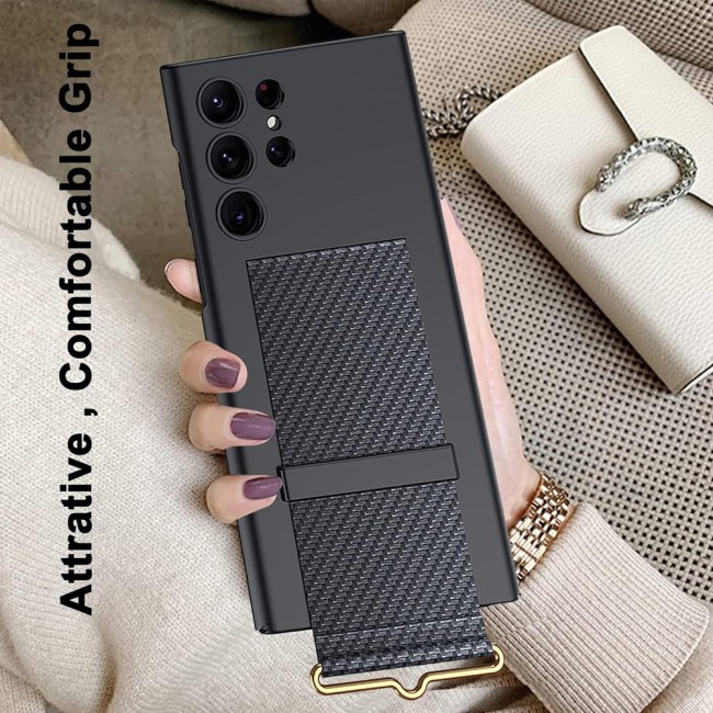 MARGOUN Samsung Galaxy S24 Ultra Case Ultra-Thin Hard Shockproof PC and PU Leather Wristband Cover Phone Case Luxury Slim Wrist Strap Kickstand Full Protective Anti-Scratch Case Black2