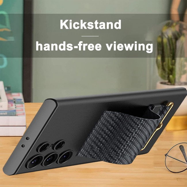 MARGOUN Samsung Galaxy S24 Ultra Case Ultra-Thin Hard Shockproof PC and PU Leather Wristband Cover Phone Case Luxury Slim Wrist Strap Kickstand Full Protective Anti-Scratch Case Black2