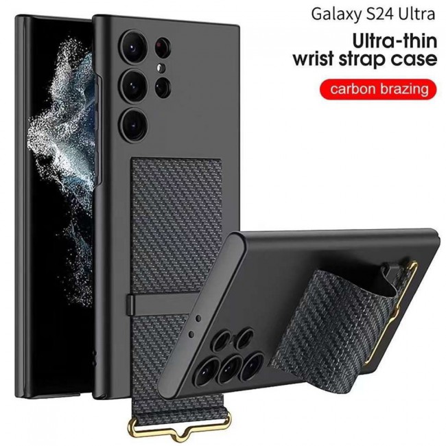 MARGOUN Samsung Galaxy S24 Ultra Case Ultra-Thin Hard Shockproof PC and PU Leather Wristband Cover Phone Case Luxury Slim Wrist Strap Kickstand Full Protective Anti-Scratch Case Black2