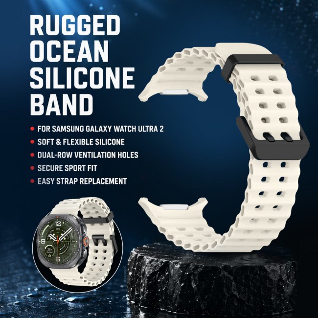 MARGOUN Silicone Sport Band Compatible with Samsung Galaxy Watch Ultra 2 (2026), No Gap Breathable Waterproof Replacement Strap for Men and Women - Starlight