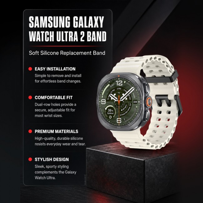 MARGOUN Silicone Sport Band Compatible with Samsung Galaxy Watch Ultra 2 (2026), No Gap Breathable Waterproof Replacement Strap for Men and Women - Starlight