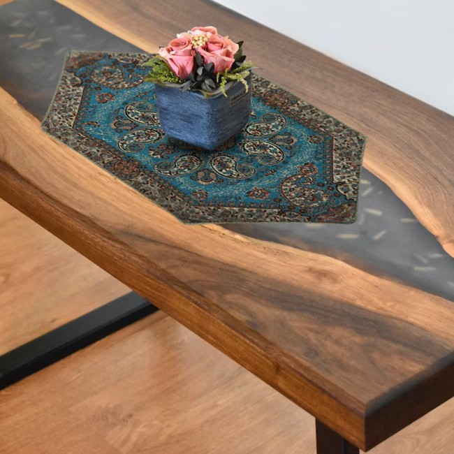 Margoun Persian Handmade Table Cloth with Traditional Pattern - Blue