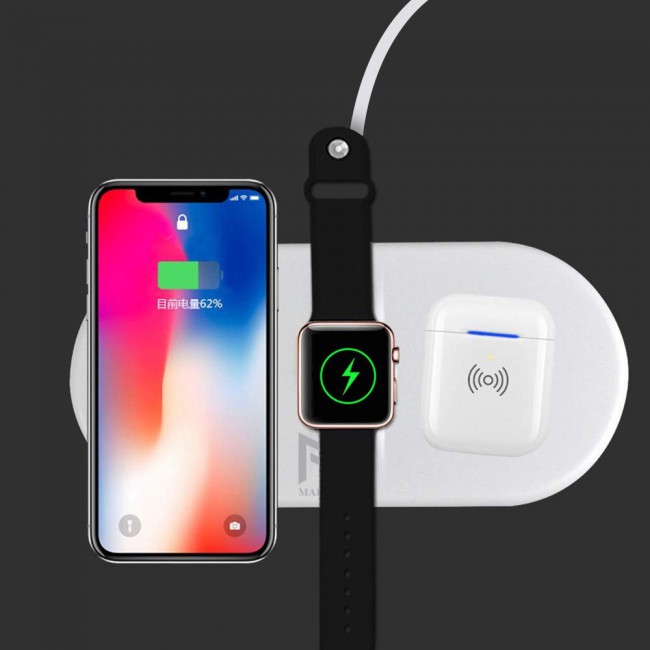 Margoun Airpower Wireless  3 in 1 Charging Pad for iPhone Apple Watch and AirPods - White