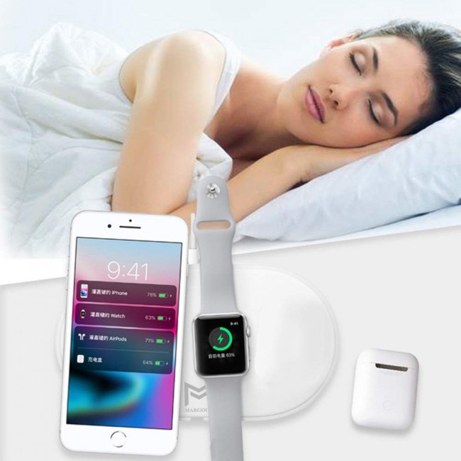 Margoun Airpower Wireless  3 in 1 Charging Pad for iPhone Apple Watch and AirPods - White