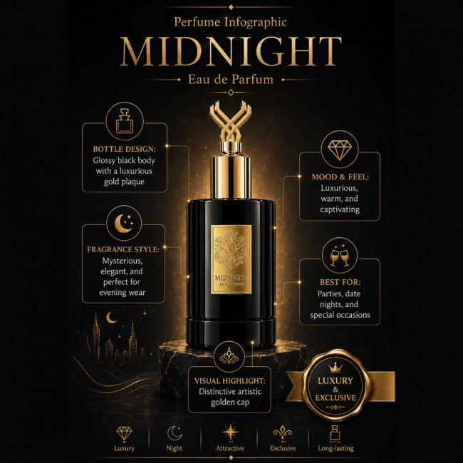 Martini Midnight Eau De Parfum for Men and Women, Premium Long-Lasting Luxury Fragrance, Elegant Black Glass Bottle with Ornate Gold Crown Cap 60ML