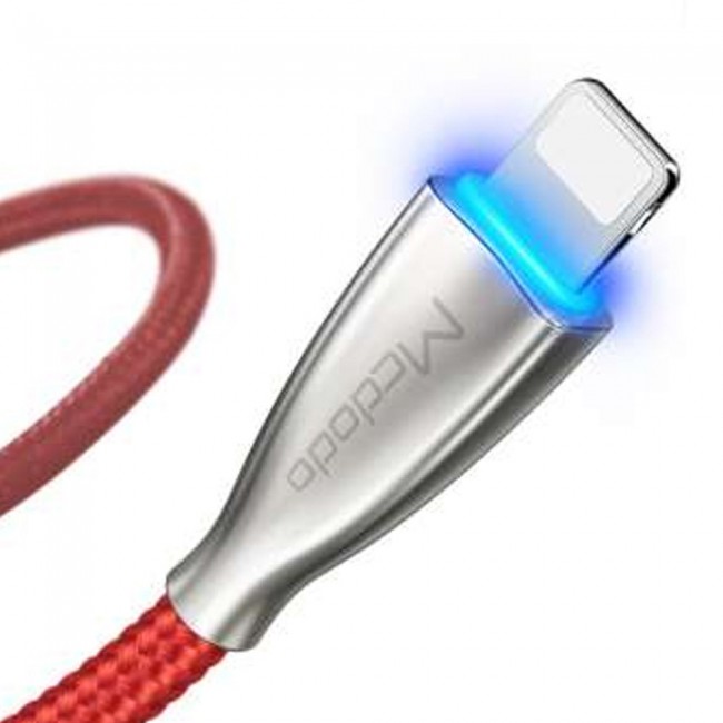 Mcdodo 1.2m/4ft Braided Fast Charging Lightning Data Cable with LED – Red (NMT)
