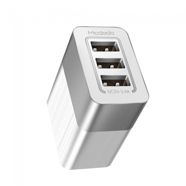 Mcdodo 3-USB Port 3.4A Travel Charger with UK/EU Plug – Black , White