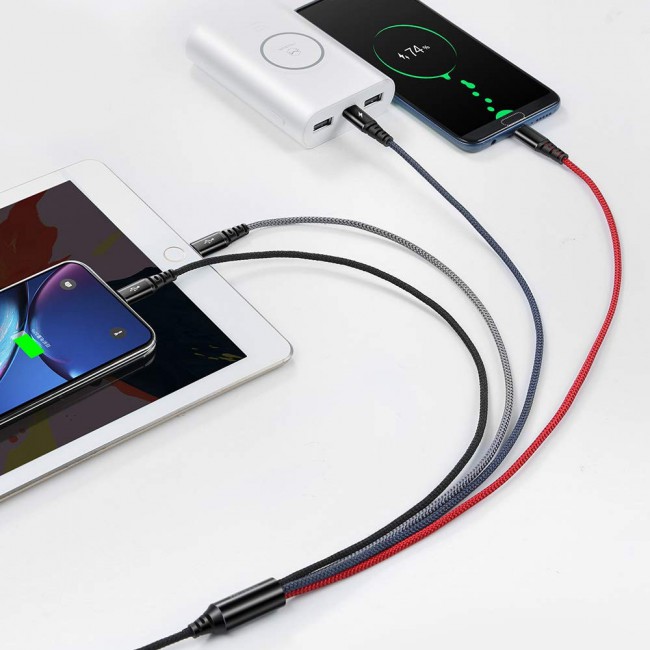 Mcdodo 4-In-1 Fast Charging 2.4A Cable , USB A to Lightning x2 , Micro USB and Type-C (NMT)