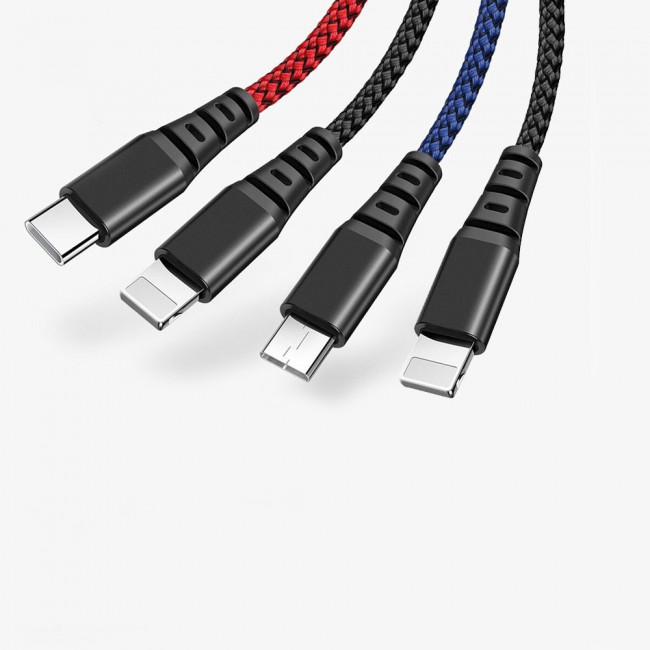 Mcdodo 4-In-1 Fast Charging 2.4A Cables – 2× Lightning , 1× Usb Type-C , 1× Micro-USB – Compatible with All the Smartphones and Tablets