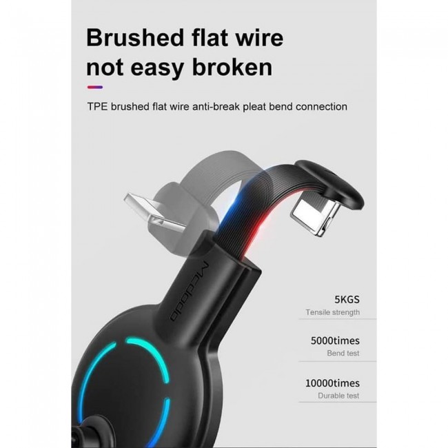 Mcdodo Flat Charging Gaming Lighting Cable for iPhones &amp; iPads with 7 Color LED - Black - Gamers Dream Came True! 