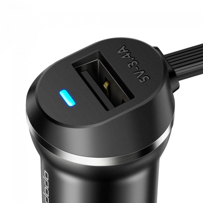 Mcdodo PCL_00MSZ232 Jazz Series Car Charger with 2 in 1 Lightning/Micro USB Cable - Black