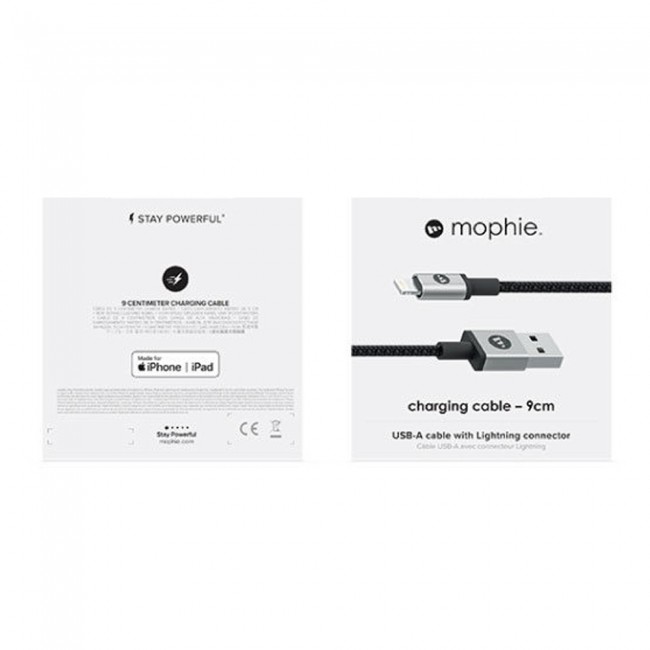Mophie USB A to Lightning Charging Cable Braided Nylon 9cm - Black