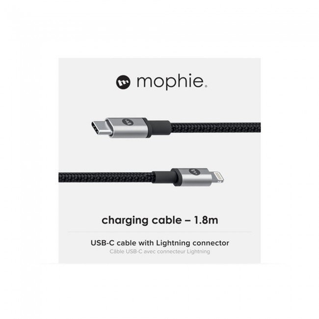 Mophie USB-C to Lightning Sync and Charge Cable Braided Nylon 1.8m – Black And Silver
