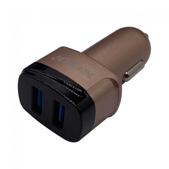 Nitu NT-CC835 Dual USB Car Charger 2.4A for Android and iOS with Lightning , Micro and Type-C USB Cable – Brown
