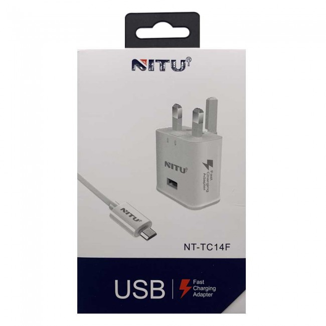 Nitu NT-TC14F Universal Fast Charging Adapter with Type-C USB Cable - White
