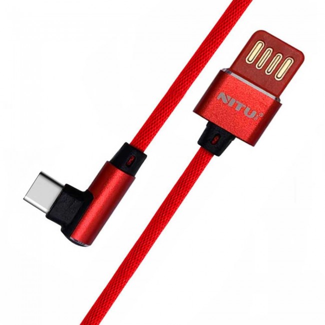 Nitu UC-021 Elbow Design Fabric High Speed Lightning , Micro and Type-C USB Data Cable 100cm – Red