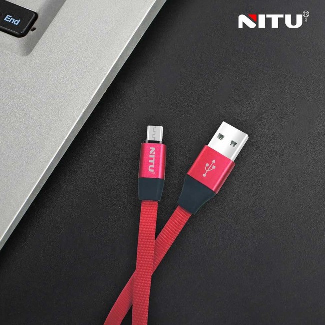 Nitu UC-021 Flat Fabric High Speed Lightning , Micro and Type-C USB Data Cable 100cm – Red