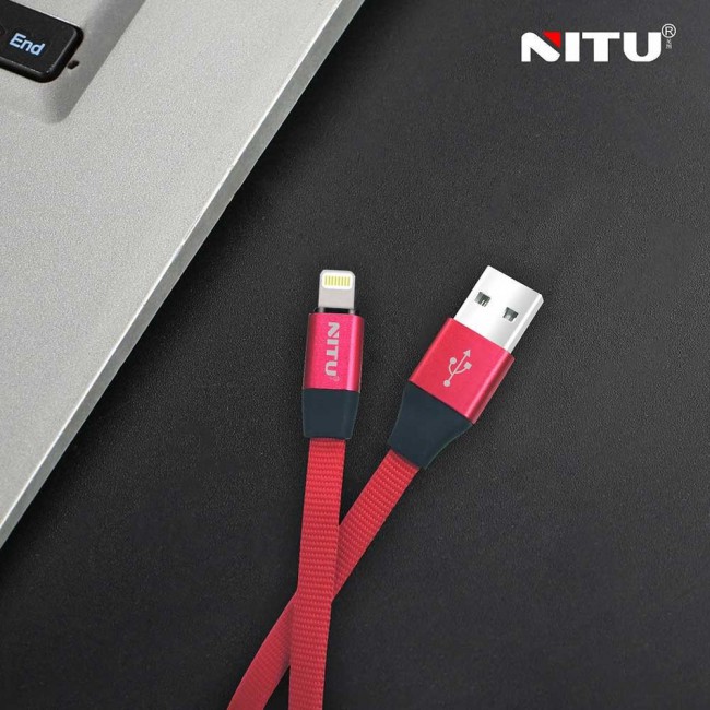 Nitu UC-021 Flat Fabric High Speed Lightning , Micro and Type-C USB Data Cable 100cm – Red