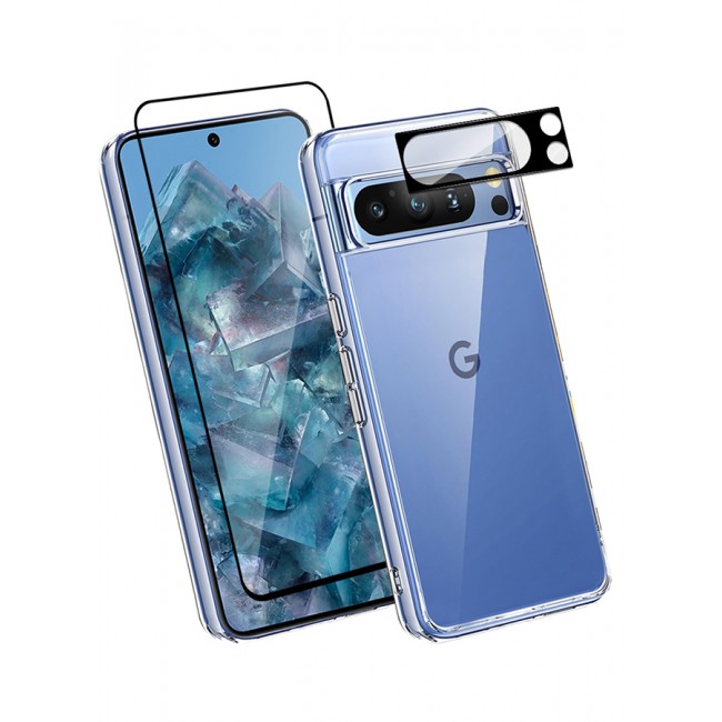 MARGOUN 3 Packs For Google Pixel 8 Pro TPU Case and Screen Protector and Camera Lens Protector Clear Anti-Yellowing Transparent Shockproof Protective Phone Case Scratch Resistant Cover