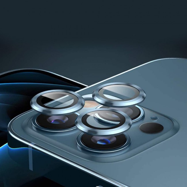 3Pack Fit Hard Aluminum Alloy Camera Lens Protector for iPhone 12 Pro Max - Blue