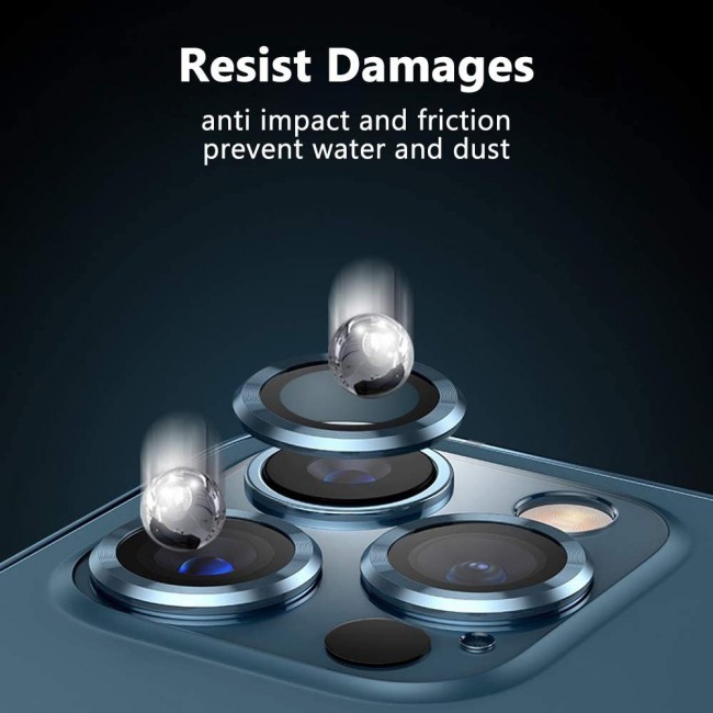 3Pack Fit Hard Aluminum Alloy Camera Lens Protector for iPhone 12 Pro Max - Blue