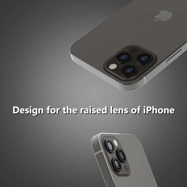 3Pack Fit Hard Aluminum Alloy Camera Lens Protector for iPhone 12 Pro Max - Black