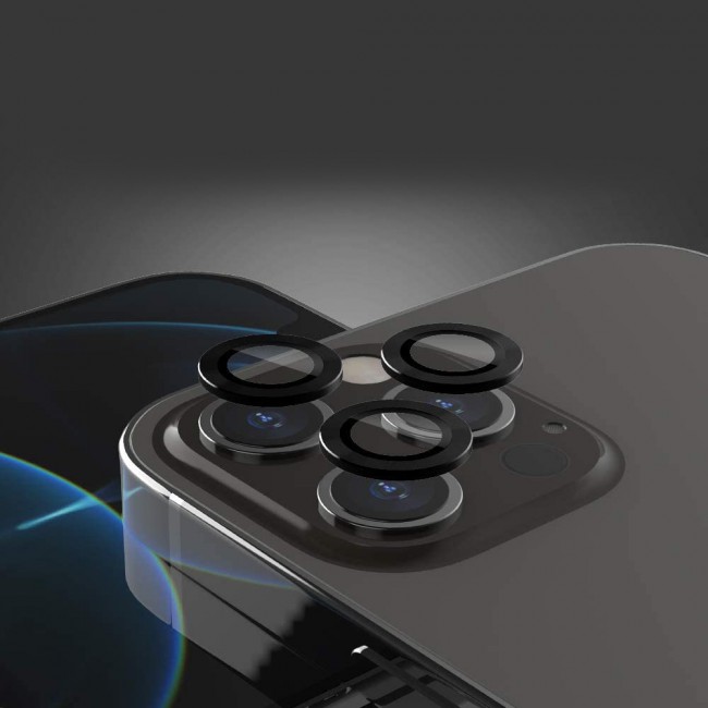 3Pack Fit Hard Aluminum Alloy Camera Lens Protector for iPhone 12 Pro Max - Black