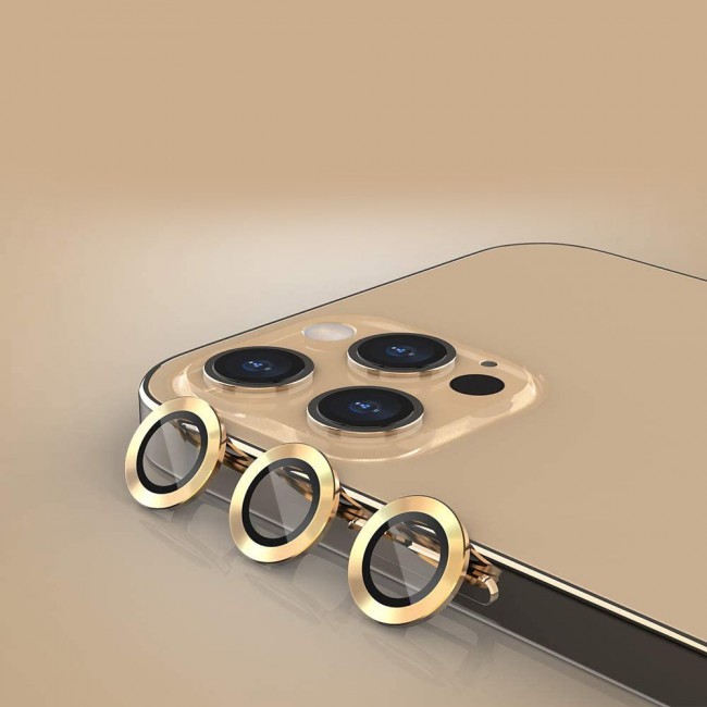3Pack Fit Hard Aluminum Alloy Camera Lens Protector for iPhone 12 Pro Max - Gold