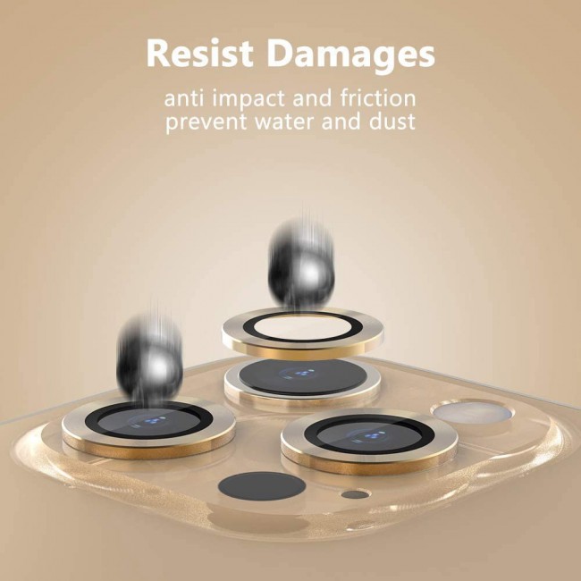 3Pack Fit Hard Aluminum Alloy Camera Lens Protector for iPhone 12 Pro Max - Gold