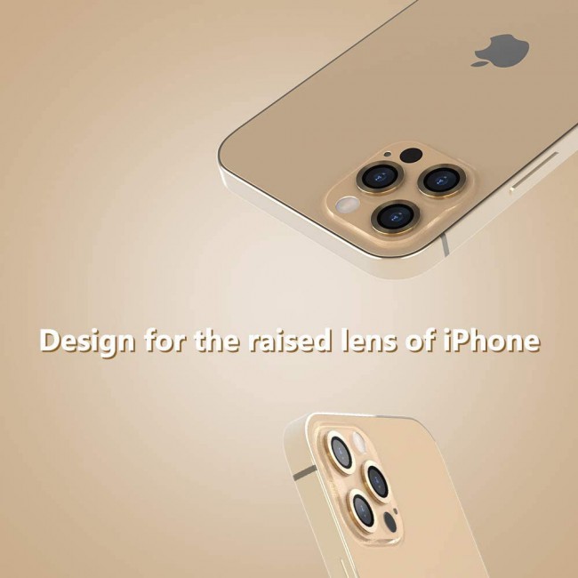 3Pack Fit Hard Aluminum Alloy Camera Lens Protector for iPhone 12 Pro Max - Gold