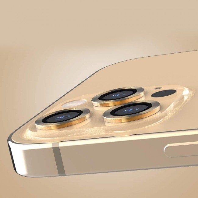 3Pack Fit Hard Aluminum Alloy Camera Lens Protector for iPhone 12 Pro Max - Gold
