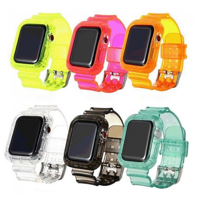 Apple Watch Band 42-44-45mm Transparent Fluorescent Sport TPU Band - Pink