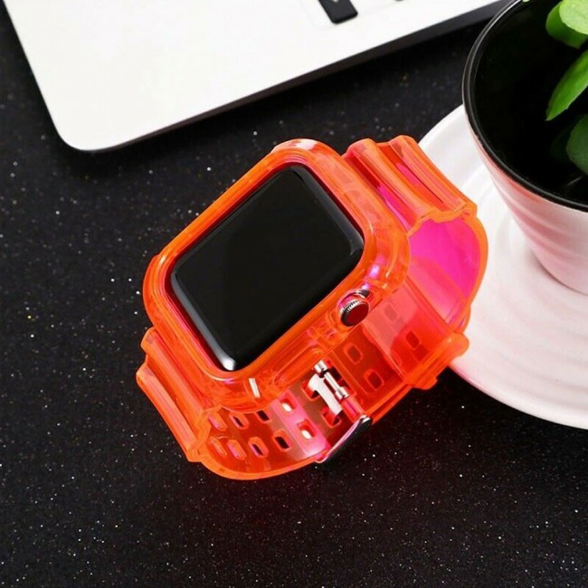 Apple Watch Band 42-44-45mm Transparent Fluorescent Sport TPU Band - Pink