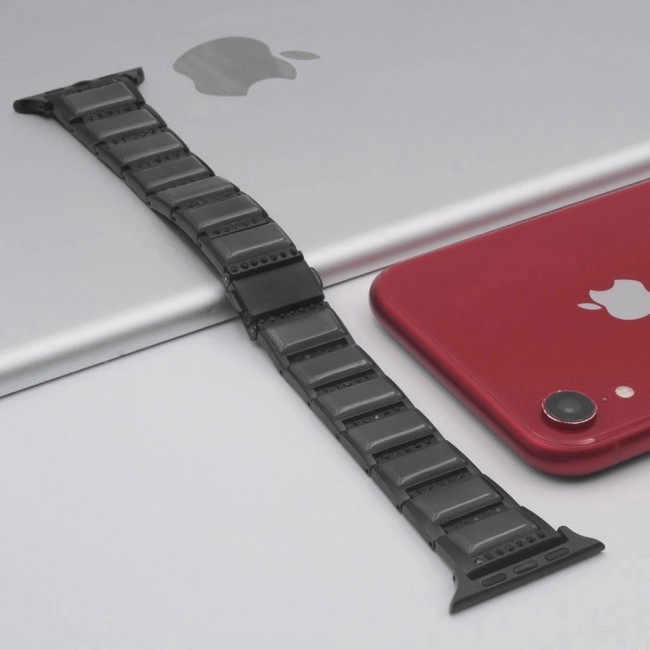 Apple Watch Band Jade Bracelet 42-44-45mm Dark Stainless Steel Strap with Black Diamond